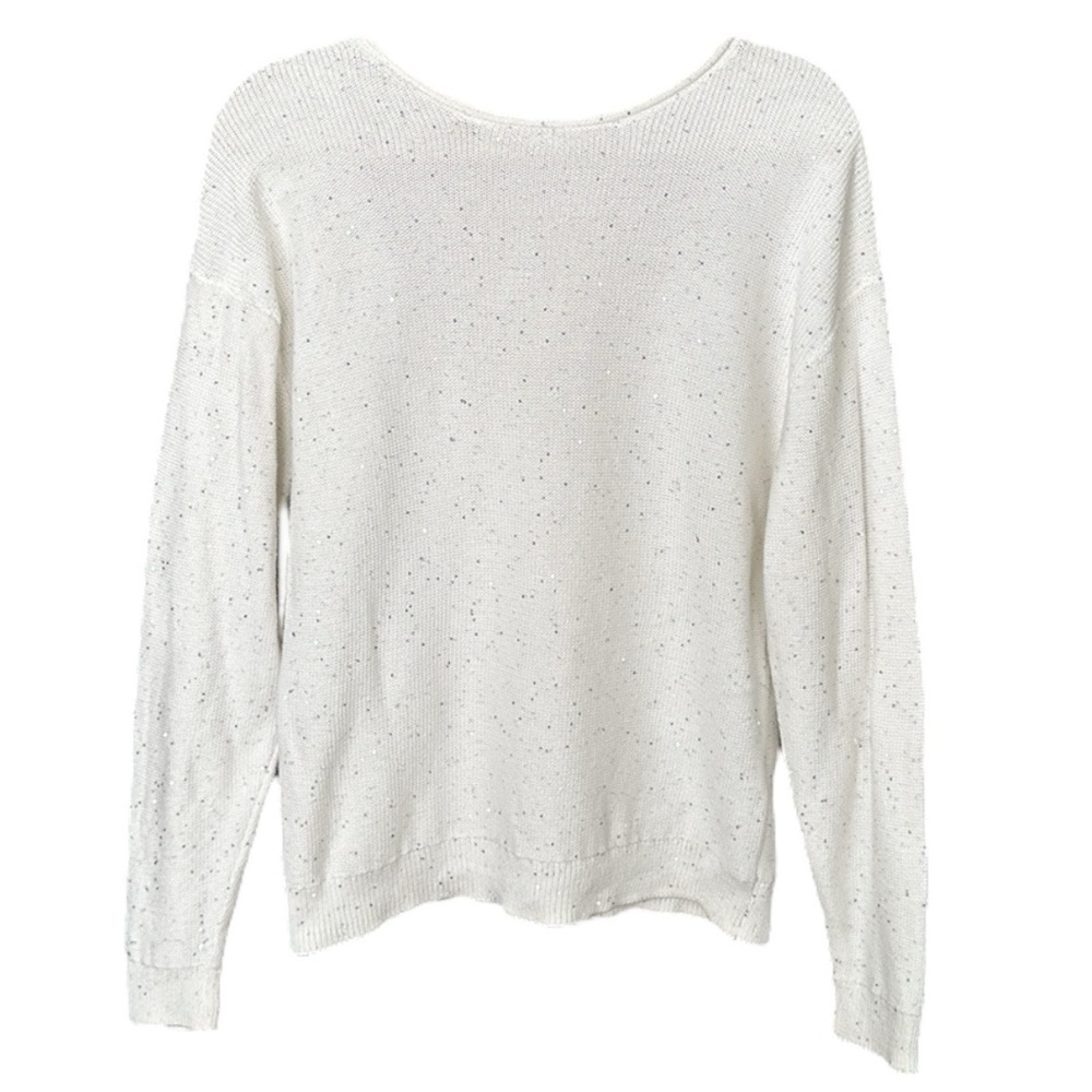 ZARA Ivory Cotton Sequin Knit Sweater Minimalist‎ Chic Low Back Size Medium - Picture 5 of 16